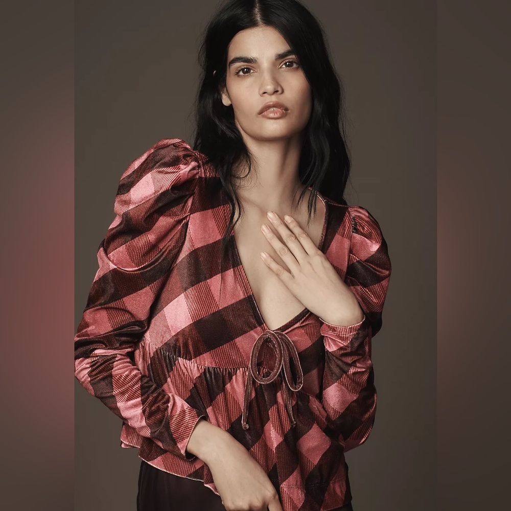 NWT Anthropologie Maeve Velvet Babydoll Patterned Top